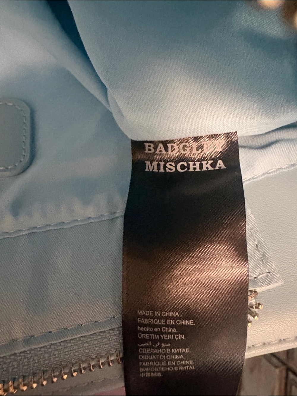 Badgley Mischka Light Blue Quilted Vegan Leather Gold Chain Tote NWT - Picture 11 of 12